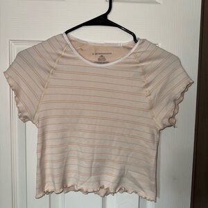 Anthropologie Cream Ribbed Crop T-Shirt